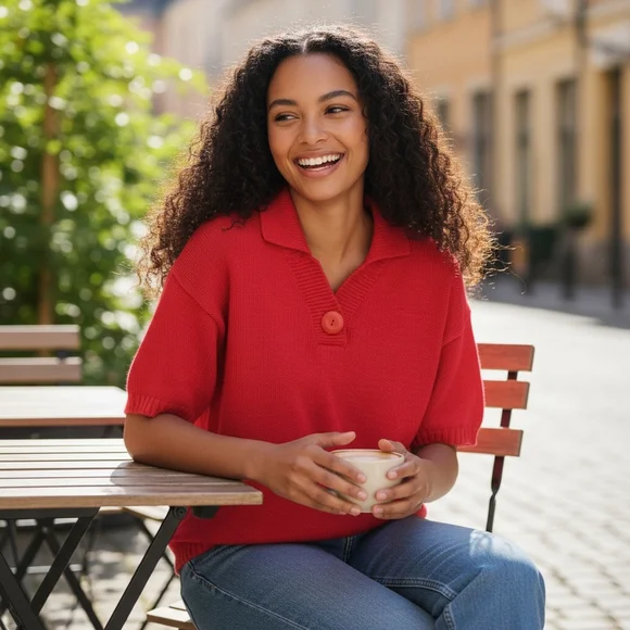 Vintage The Import Workshop Women's Medium Red V-Neck Knit Sweater Grandmacore - Picture 12 of 12